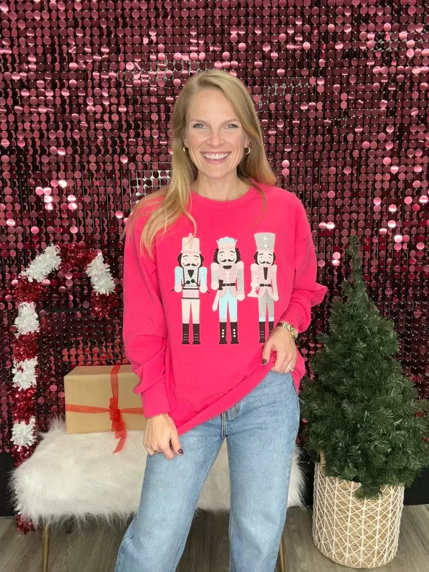 XL -NUTCRACKER ON HOT PINK MICROFLEECE SWEATER