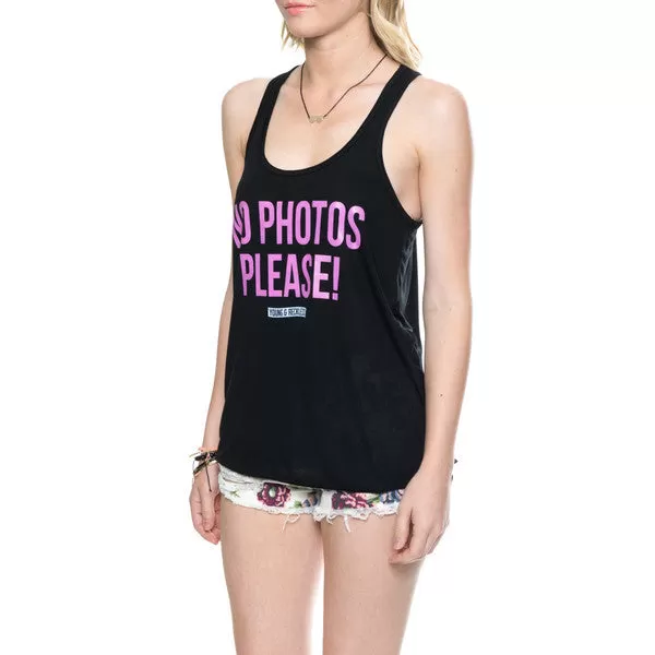 Young and Reckless Women's "No Photos Please" Racerback Tank Top